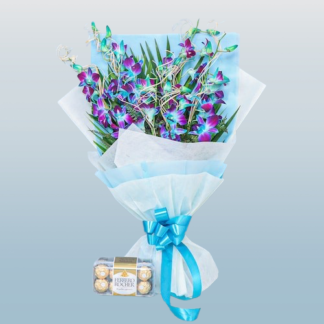 Blue Orchids With Ferrero Box Combo
