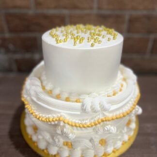 Two Tier  Vanilla Cake-White n Golden