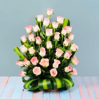 Pink Roses Basket Arrangement
