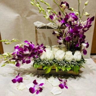 Purple Orchids n White Roses Arrangement