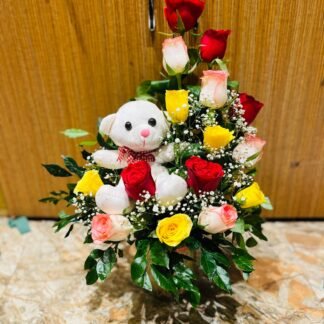 Mix Roses n Teddy Arrangement
