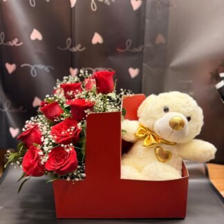 Red Elegant Floral & Teddy Combo
