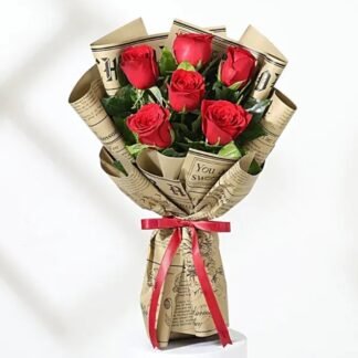 Love In Print Red Rose Bouquet
