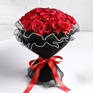 Premium Red Roses Bouquet In Black Net