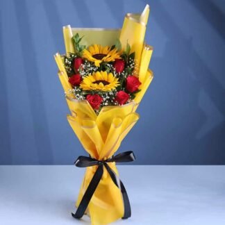 Sunflowers Bouquet With Red Rose