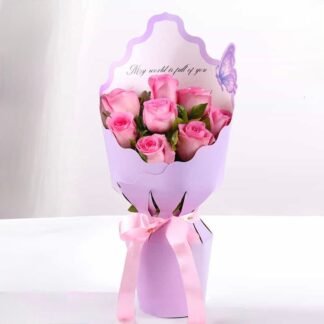 Pink Roses in Purple Sleeve