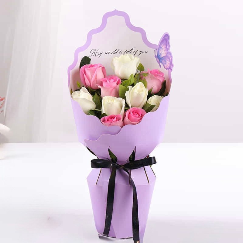 White n Pink Roses in Sleeve