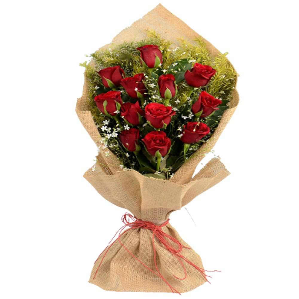 Red Roses in Jute