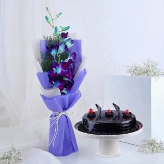 Blue Orchid & Chocolate Cake Combo