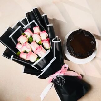 Dashing Pink Roses With Chocolate Cake