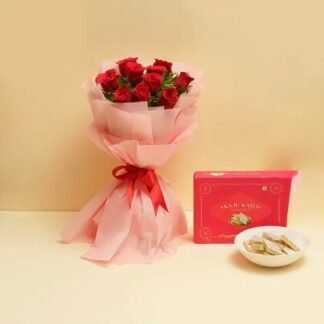 Red Roses With Kaju Katli
