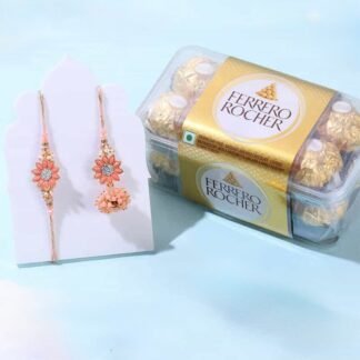 Peach Bhaiya Bhabhi Rakhi With Ferrero Rocher Box