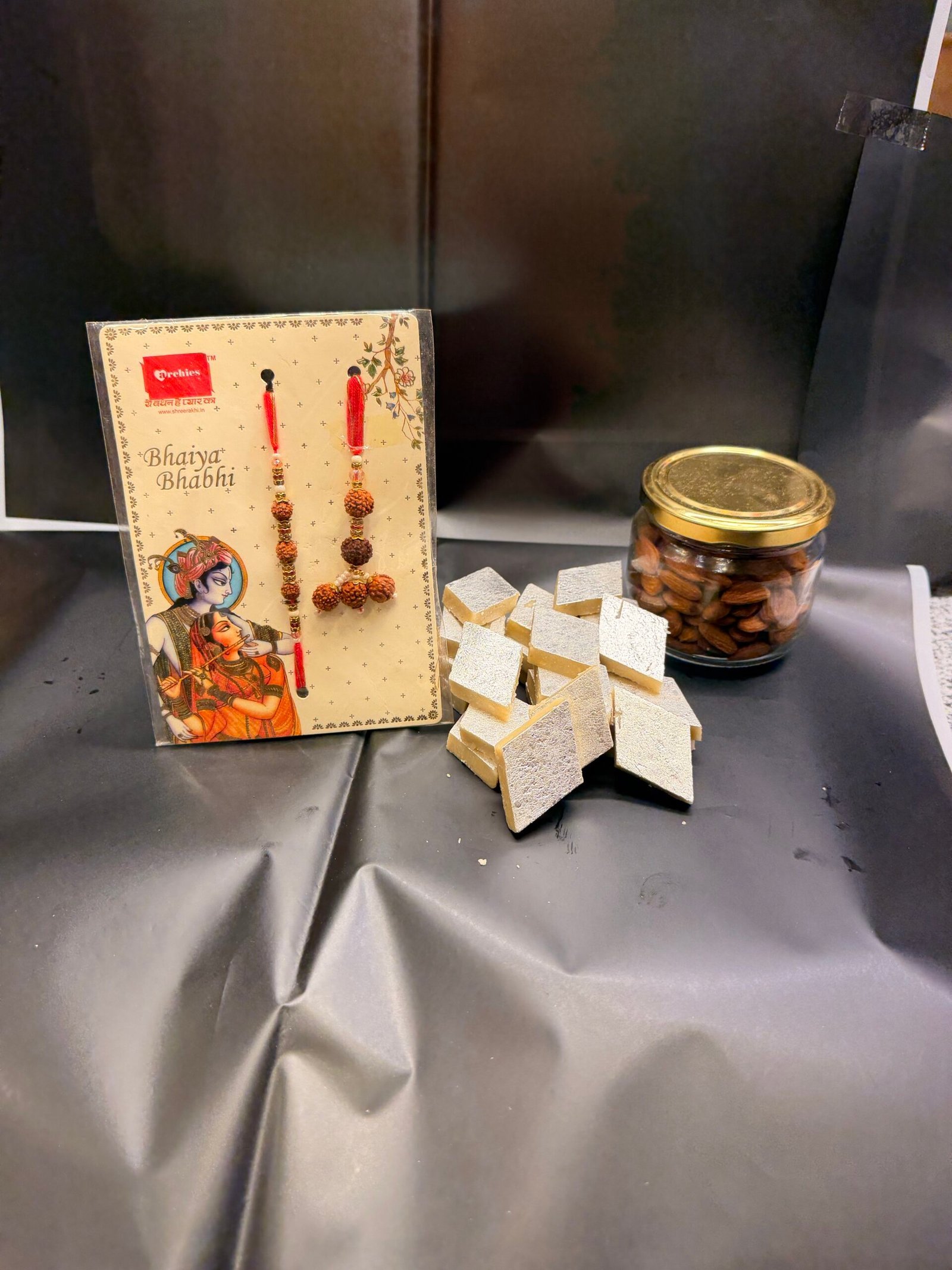 Rudraksha Lumba Rakhi With Almonds & Sweets