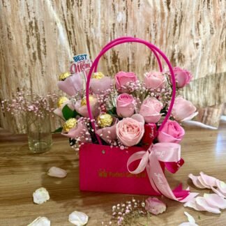 Lovely Pink Roses & Chocolates In Bag