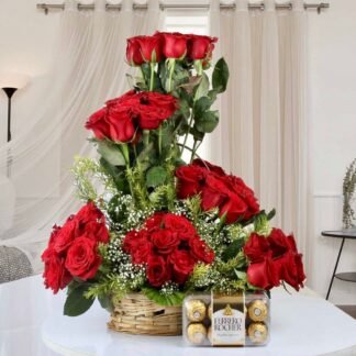 Romantic 50 Roses Arrangement With Rochers