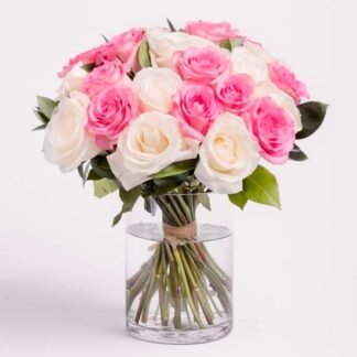Beautiful Pink & White Roses Vase Arrangement