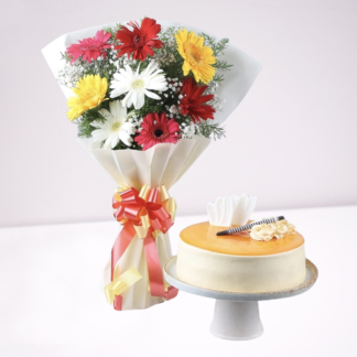Gerberas n Butterscotch Cake